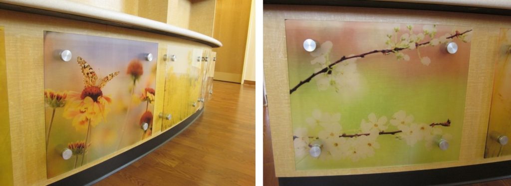 Decorative Acrylic Wall Panels on Check In Desk at Infusion Suite
